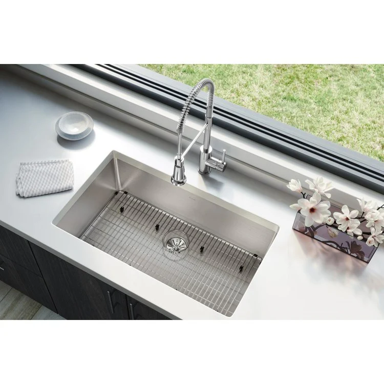Kitchen Sink Lustertone Iconix 32.5 x 19.5 Inch Single Bowl Kit with Perfect Drain Luminous Satin Undermount - Frankwebs