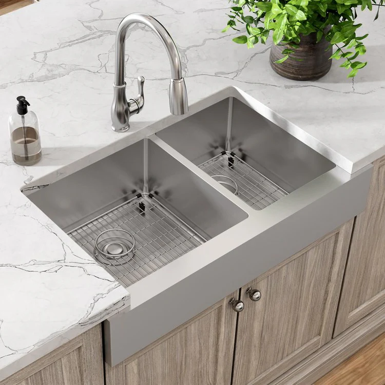 Kitchen Sink Crosstown 36 x 20.25 Inch Double Bowl 60/40 Kit Polished Satin Farmhouse - Frankwebs