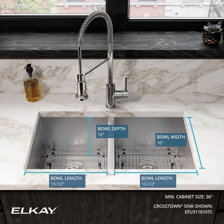 Sink Kit Crosstown Equal 30.75 x 18.5 Inch Double Bowl Polished Satin Two Bottom Grids Two Strainer Drain Cleanser Towel Cloth Bag - Frankwebs