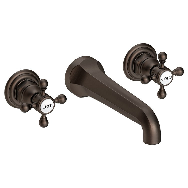 Lavatory Faucet Astor Wall Mount 8 Inch Spread 2 Cross ADA Watersense Flat Black 1.2 Gallons Per Minute Brass Less Drain Spout Reach 7-1/2 Inch - Frankwebs