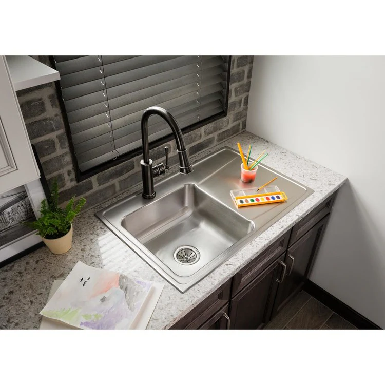 Kitchen Sink Lustertone Classic 33 x 22 Inch Single Bowl with Right Drainboard MR2 Hole Lustrous Satin Drop-In - Frankwebs