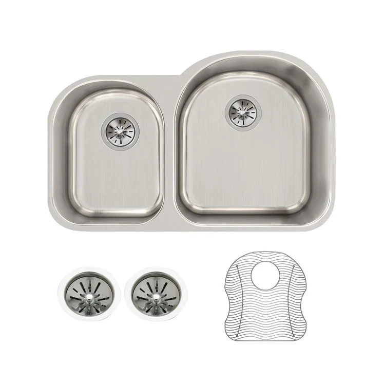 Kitchen Sink Harmony 31 x 20 Inch Double Bowl Offset 40/60 Kit Lustrous Highlighted Satin Undermount 10 Inch - Frankwebs