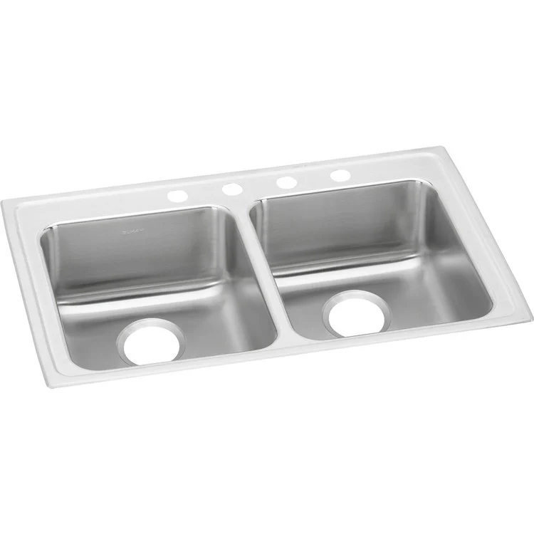 Kitchen Sink Lustertone Classic 33 x 19.5 Inch Double Bowl Equal 4 Hole ADA Lustrous Satin Drop-In Rectangle Drain Location Rear Center Depth 6 Inch Bottom Only Pads - Frankwebs