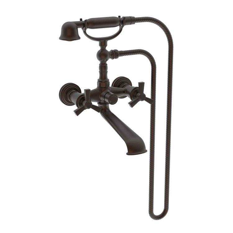 Tub Filler Miro Wall Mount Exposed with Handshower 6 Inch Spread 2 Cross ADA Midnight Chrome 2 Hole - Frankwebs