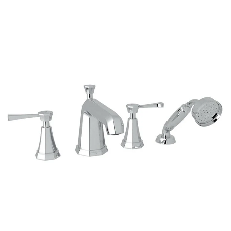 Tub Filler Deco Deck Mount with Handshower 2 Lever Fixed Spout English Gold - Frankwebs