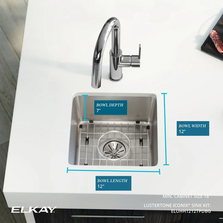 Sink Kit Lustertone Iconix Perfect Drain 14.5 x 14.5 Inch Single Bowl Luminous Satin One EBG1010 Bottom Grid One LKPD1 Perfect Drain and Strainer - Frankwebs