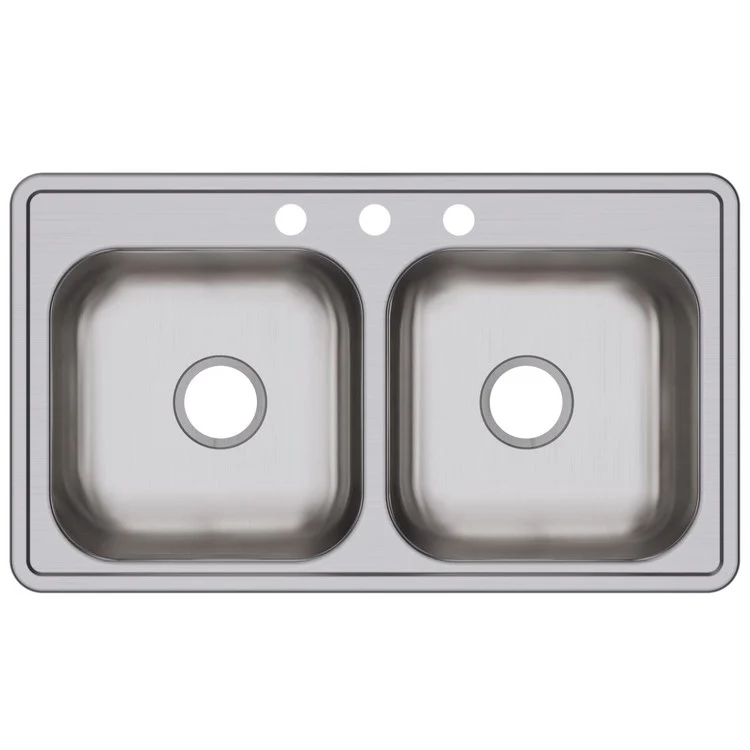 Kitchen Sink Dayton 33 x 19 Inch Double Bowl Equal 3 Hole ADA Satin Drop-In Rectangle Drain Location Center Depth 6-4/9 Inch Bottom Only Pads - Frankwebs