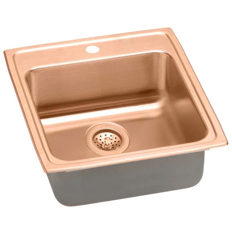 Kitchen Sink 19.5 x 22 Inch Single Bowl 1 Hole ADA Copper Drop-In Rectangle Drain Location Rear Center Depth 4-1/2 Inch Bottom Only Pads - Frankwebs