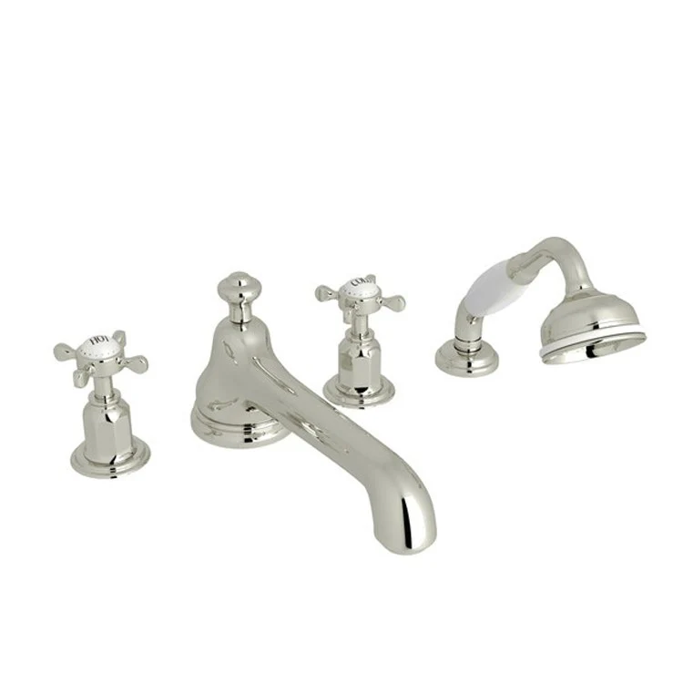 Tub Filler Edwardian Deck Mount with Handshower 2 Cross Low Level Spout Polished Nickel - Frankwebs