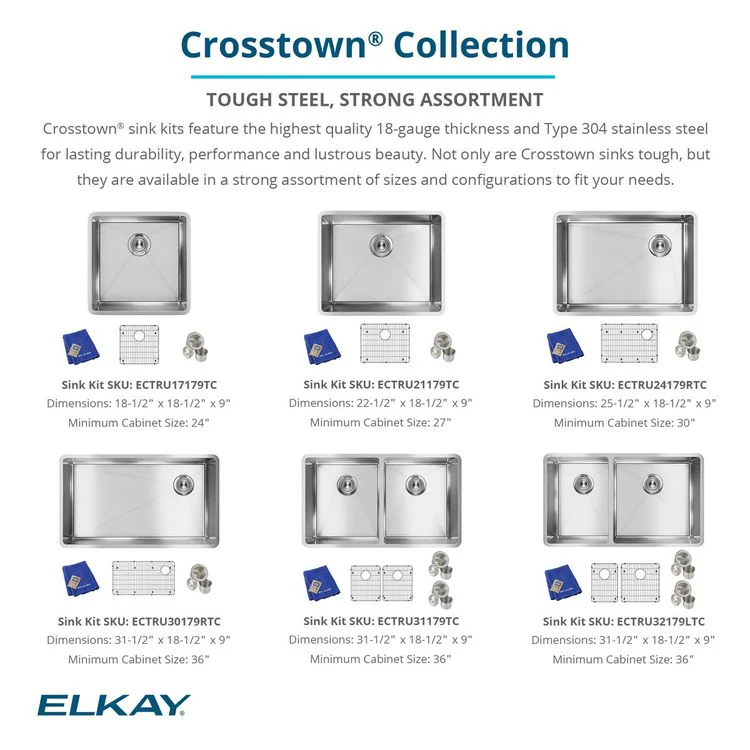 Sink Kit Crosstown 31.5 x 18.5 Inch Single Bowl Polished Satin Bottom Grid Deep Strainer Drain Cleanser Towel - Frankwebs