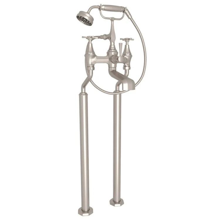 Tub Filler Deco Exposed Floor Mount with Handshower 6-10 Inch Spread 3 Cross/Lever Polished Gold - Frankwebs