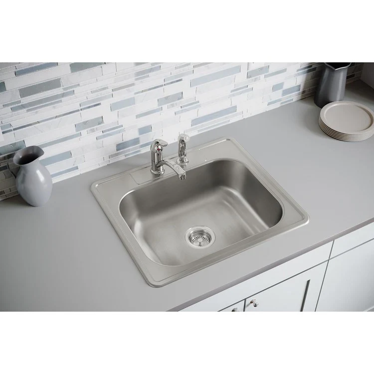 Kitchen Sink Dayton 25 x 22 Inch Single Bowl 2 Hole ADA Satin Drop-In Rectangle Drain Location Center Depth 6-4/7 Inch Multiple of 10 Bottom Only Pads - Frankwebs