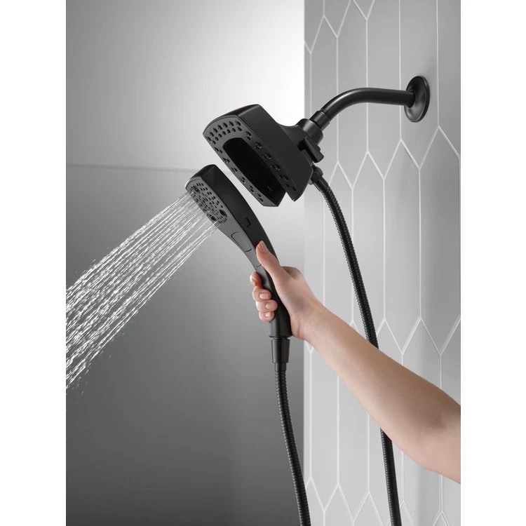 Handshower Combination In2ition Universal Showering Components H2Okinetic 2-In-1 Matte Black WaterSense 5 Function Includes 60-82 Inch Stretchable Metal Hose - Frankwebs