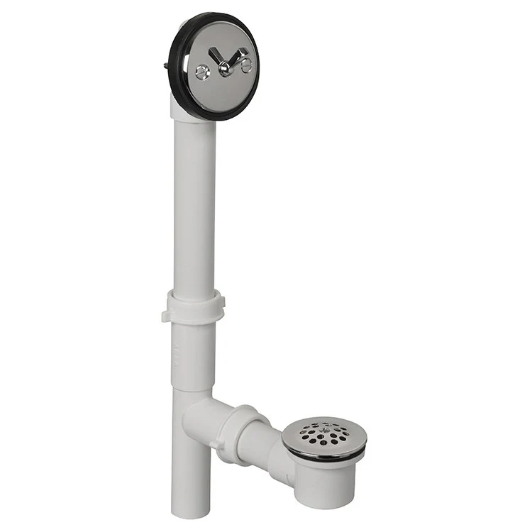 Waste and Overflow Assembly Heavy Duty Tubular with Extra Long Trip Lever Chrome Plated 1-1/2 Inch PVC - Frankwebs