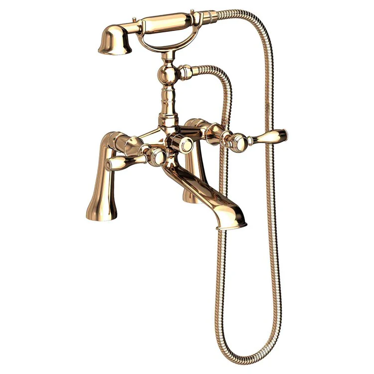 Tub Filler Victoria Deck Mount Exposed with Handshower 7-1/4 Inch Spread 2 Lever ADA Antique Copper 2 Hole - Frankwebs