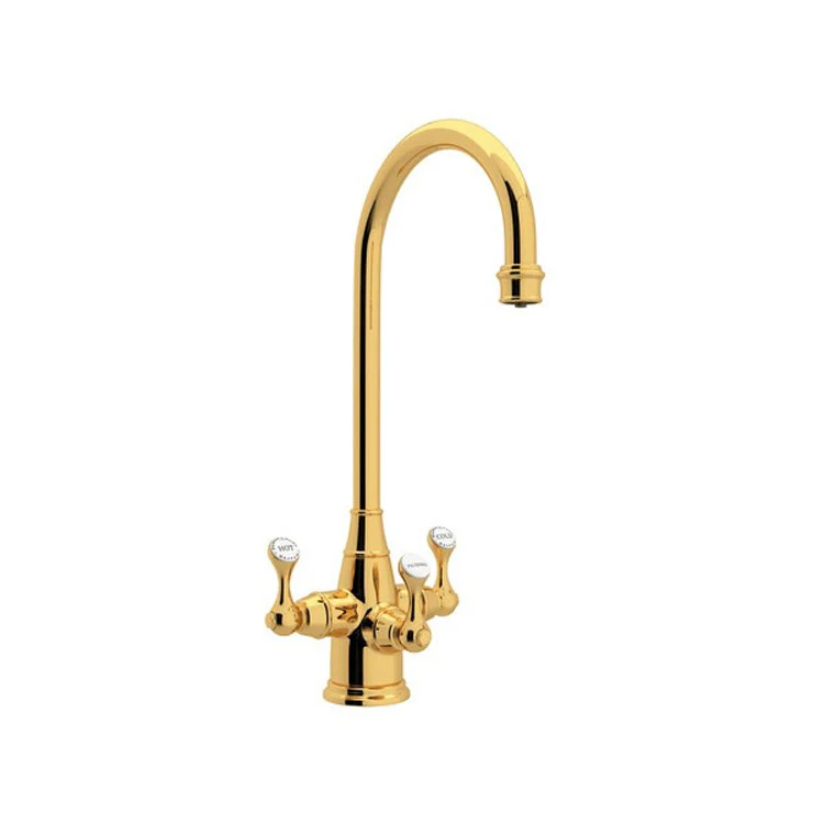 Bar Faucet Georgian Era 3 Lever English Gold C-Spout with 0.5GPM Filtration Feature 1.5 Gallons per Minute - Frankwebs