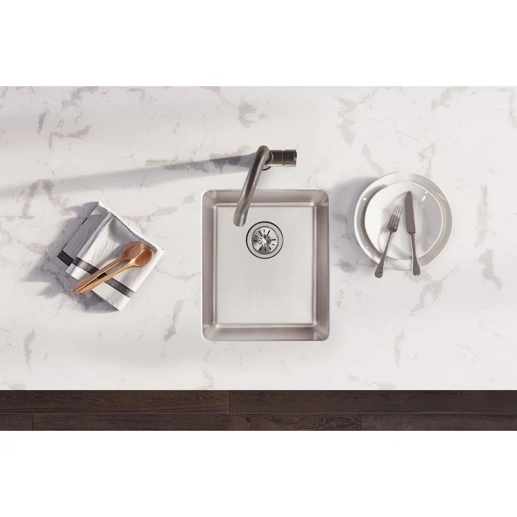 Kitchen Sink Lustertone Iconix 16 x 18.5 Inch Single Bowl Luminous Satin Undermount Drain Location Rear Center - Frankwebs