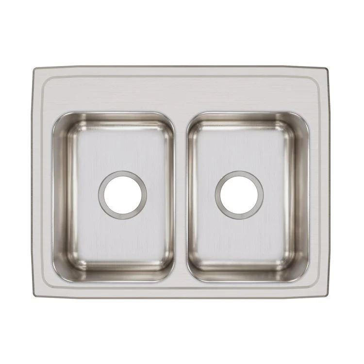 Kitchen Sink Lustertone Classic 25 x 19.5 Inch Double Bowl Equal Lustrous Satin Drop-In Stainless Steel Drain Location Center Bottom Only Pads - Frankwebs