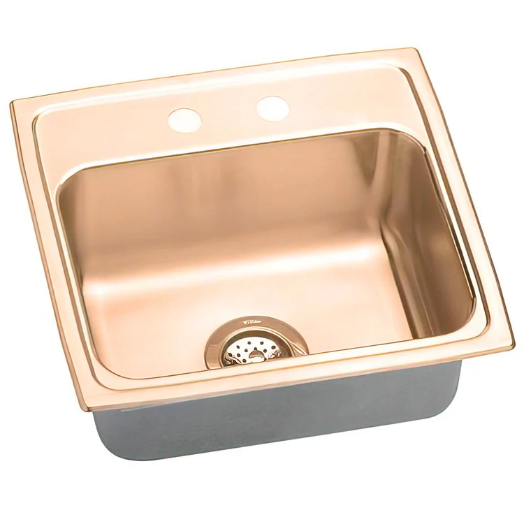 Kitchen Sink 19 x 18 Inch Single Bowl MR2 Hole Copper Drop-In CuVerro Antimicrobial Copper Drain Location Center Bottom Only Pads - Frankwebs