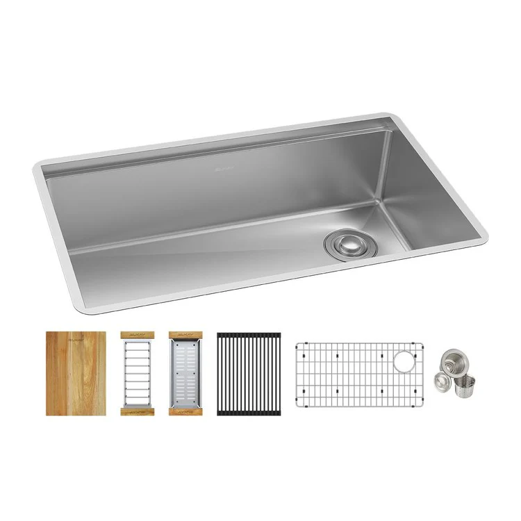 Sink Kit Crosstown Workstation 31.5 x 18.5 Inch Single Bowl Polished Satin Bottom Grid Colander Cutting Board Two Drying Racks Drain - Frankwebs