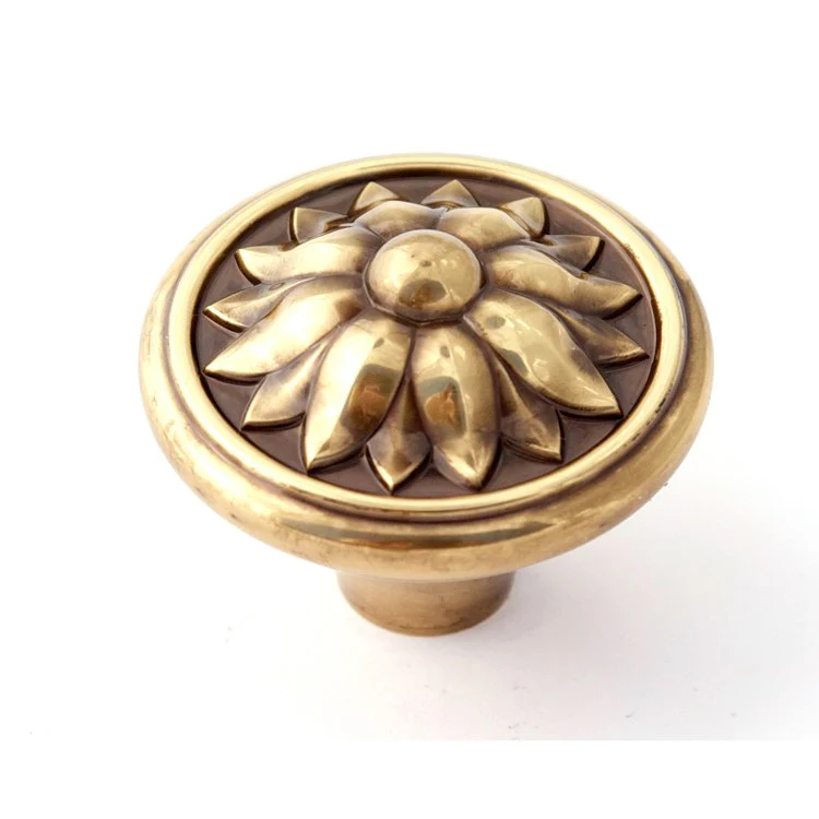 Knob Fiore Round Polished Antique Brass 1-1/2 Inch 1-1/4 Inch 1/2 Inch - Frankwebs