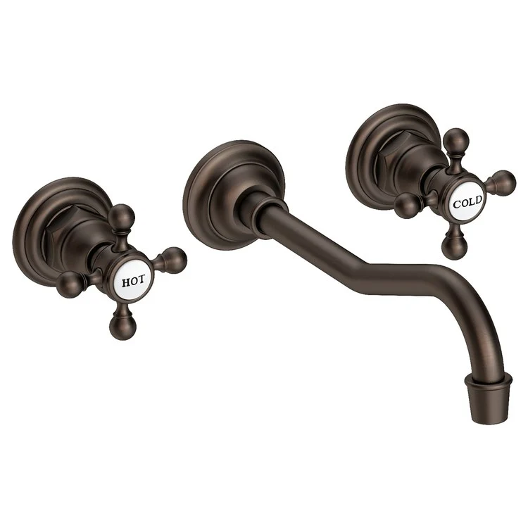 Lavatory Faucet Chesterfield Wall Mount 8 Inch Spread 2 Cross ADA WaterSense English Bronze 1.2 Gallons Per Minute Brass Less Drain Spout Reach 9-3/4 Inch - Frankwebs