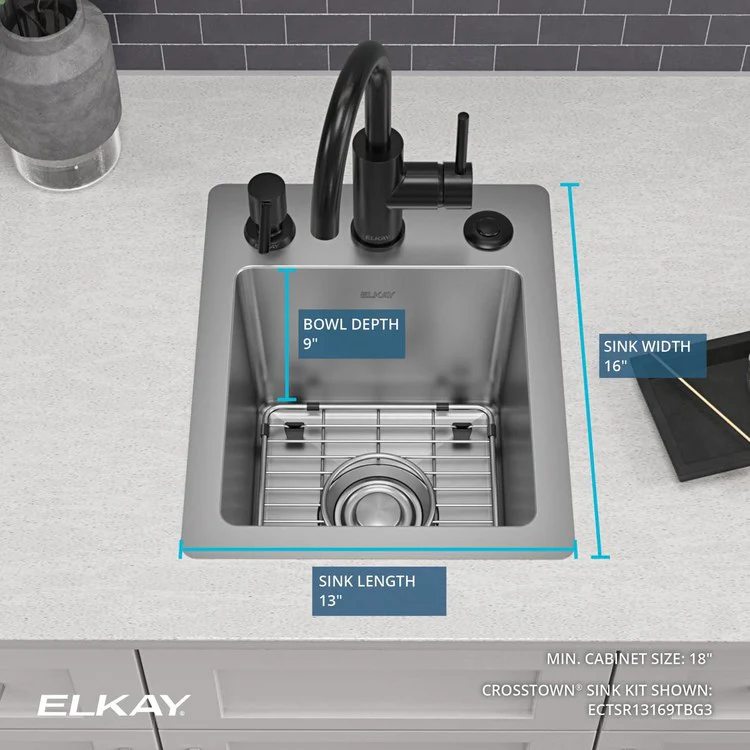 Sink Kit Crosstown Dual Mount 13 x 16 Inch Single Bowl 3 Hole Polished Satin Bottom Grid - Frankwebs