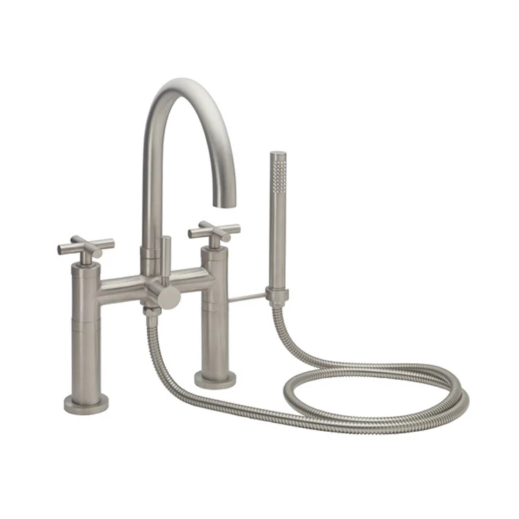 Tub Filler Asilomar Contemporary Deck Mount with Handshower 7 Inch Spread 3 Series 65 Cross Satin Nickel 2 Hole - Frankwebs