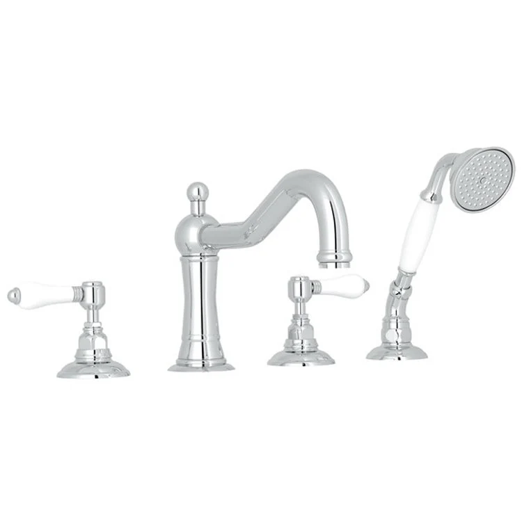 Tub Filler Acqui Deck Mount with Handshower 2 Porcelain Lever Fixed Spout Italian Brass - Frankwebs