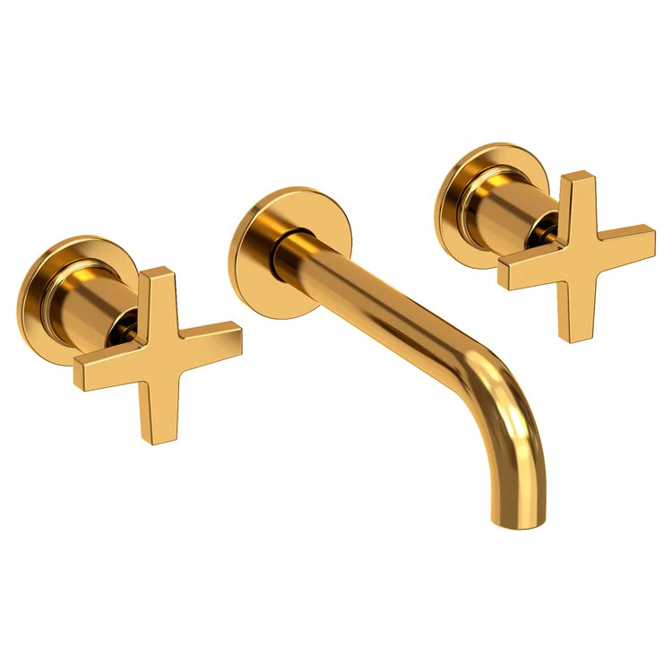 Lavatory Faucet Dorrance Wall Mount 8 Inch Spread 2 Cross ADA Watersense French Gold PVD 1.2 Gallons Per Minute Brass Less Drain Spout Reach 7-1/9 Inch - Frankwebs