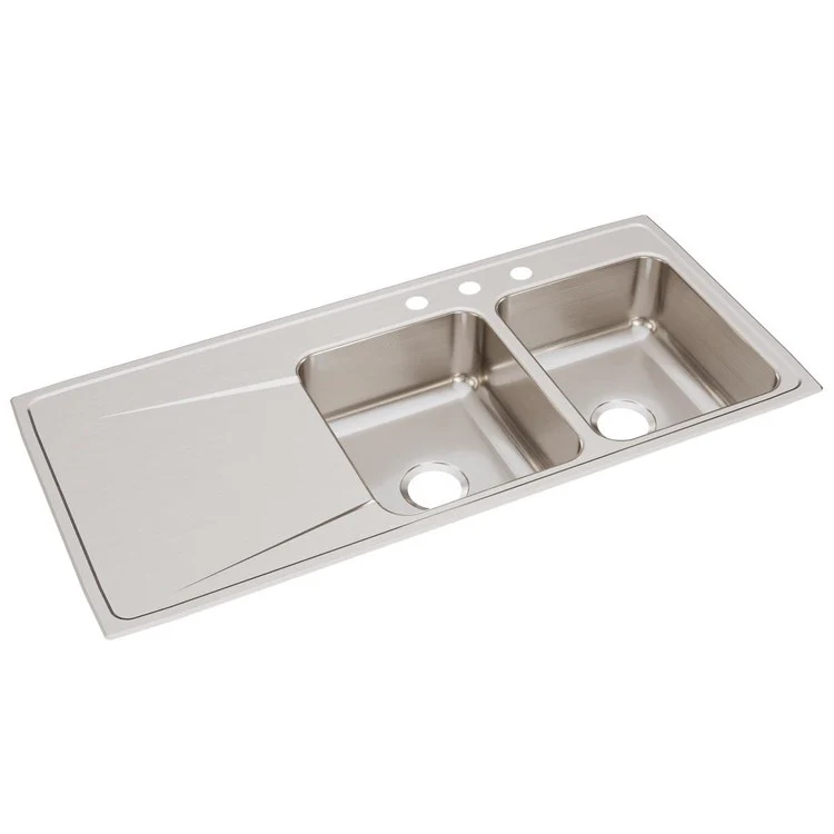 Kitchen Sink Lustertone Classic 48 x 22 Inch Double Bowl Equal with Left Drainboard 3 Hole Lustrous Satin Drop-In - Frankwebs