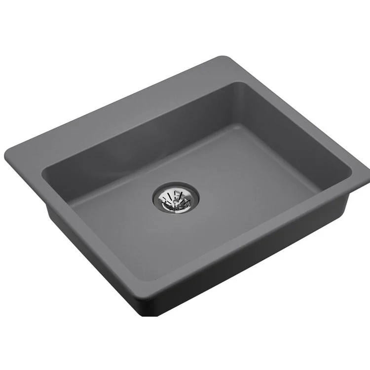 Kitchen Sink Quartz Classic 25 x 22 Inch Single Bowl ADA White Drop-In Rectangle Drain Location Rear Center Depth 5-1/2 Inch Naturally Sound Deadening Superior Heat Scratch Fade and Stain Resistance - Frankwebs