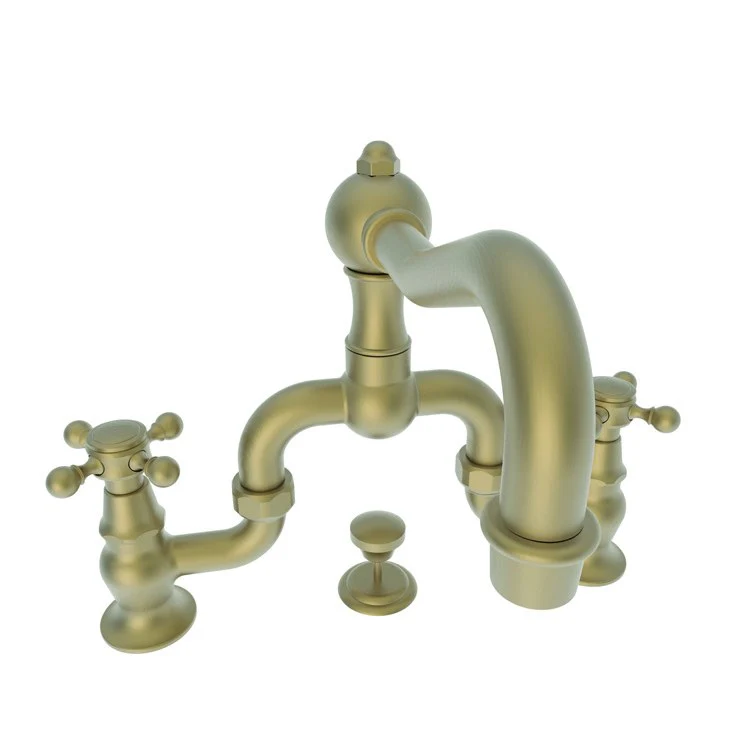 Lavatory Faucet Chesterfield Bridge 8 to 9-5/8 Inch Spread 2 Cross ADA Watersense French Gold PVD 1.2 Gallons Per Minute Brass Pop-Up with Tailpiece Spout Reach 7-1/5 Inch - Frankwebs