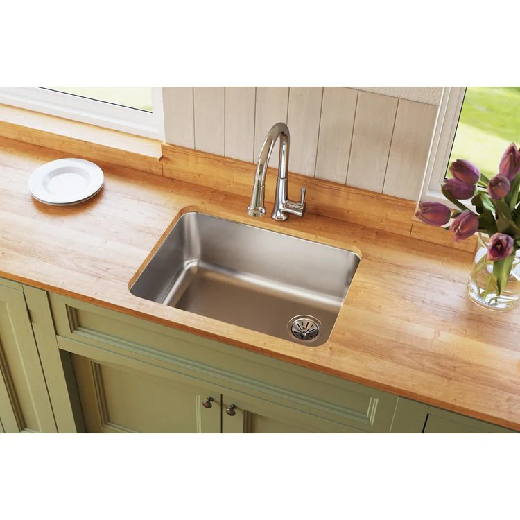 Kitchen Sink Lustertone Classic 25.5 x 19.25 Inch Single Bowl Lustrous Satin Undermount Drain Location Rear Right - Frankwebs
