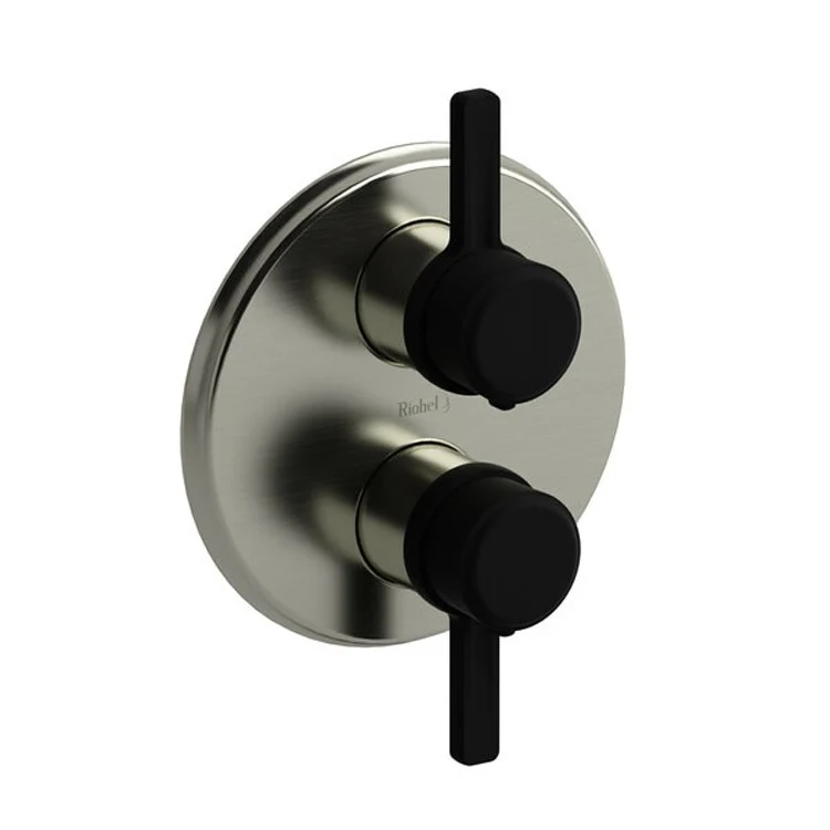 Thermostatic Valve Momenti Pressure Balance System Round 4-Way 2 J-Shaped Polished Nickel/Black ADA 7-1/8W x 7-1/8H Inch - Frankwebs