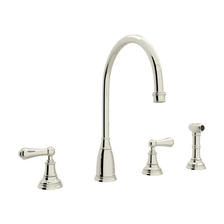 Kitchen Faucet Georgian Era 2 Lever Unlacquered Brass Swivel C-Spout 1.8 Gallons per Minute - Frankwebs