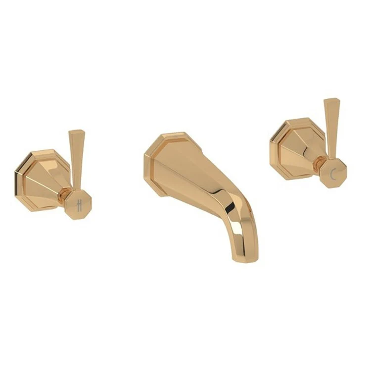 Tub Filler Deco Wall Mount 2 Lever Fixed Spout English Gold - Frankwebs