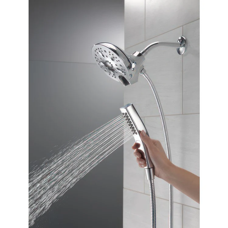 Handshower Combination In2ition Universal Showering Components H2Okinetic 2-In-1 Lumicoat Chrome WaterSense ADA 5 Function 6-1/16 Inch Includes 60-82 Inch Stretchable Metal Hose - Frankwebs
