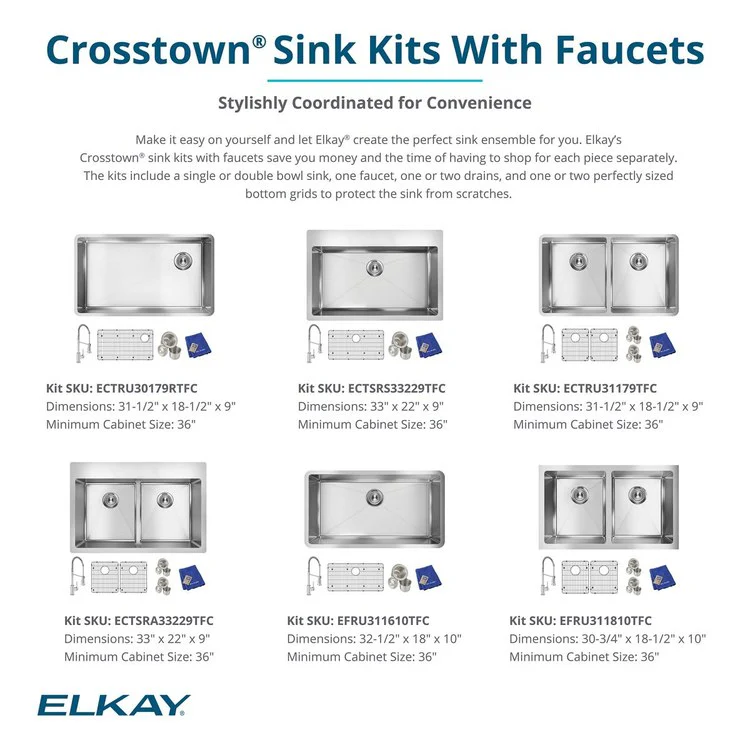 Kitchen Sink Crosstown 32.5 x 18 Inch Single Bowl Kit with Faucet 1 Hole Polished Satin Undermount - Frankwebs