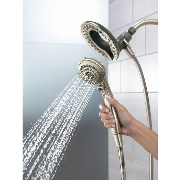 Handshower Combination Universal Showering Components In2ition 2-In-1 Spotshield Brushed Nickel 5 Function 6-13/16 Inch 1.75 Gallons per Minute Full Body Spray Full Spray with Massage Massaging Spray and Drenching Spray - Frankwebs