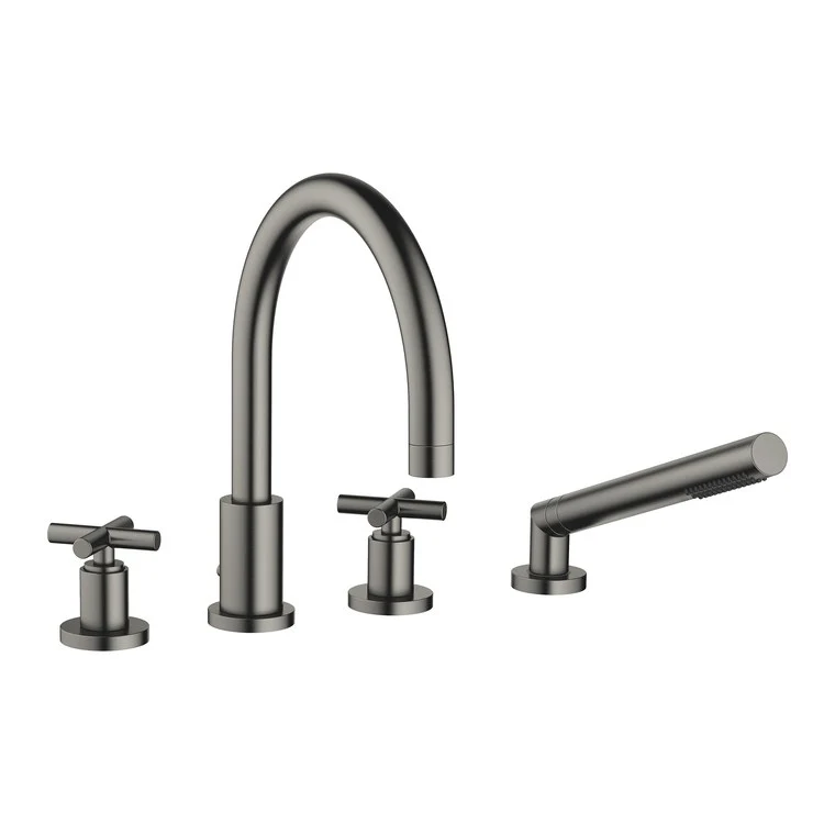 Tub Filler TARA Mixer for Deck Mount with Handshower 2 Cross Champagne - Frankwebs