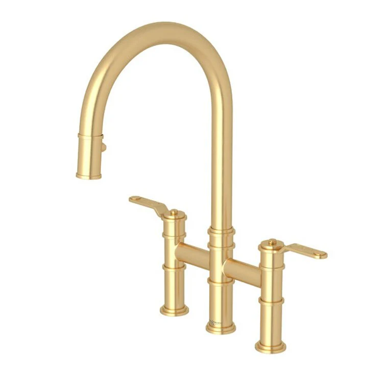 Kitchen Faucet Armstrong 8 Inch Spread 2 Lever Satin English Gold Bridge Pull Down C-Spout 1.75 Gallons per Minute - Frankwebs