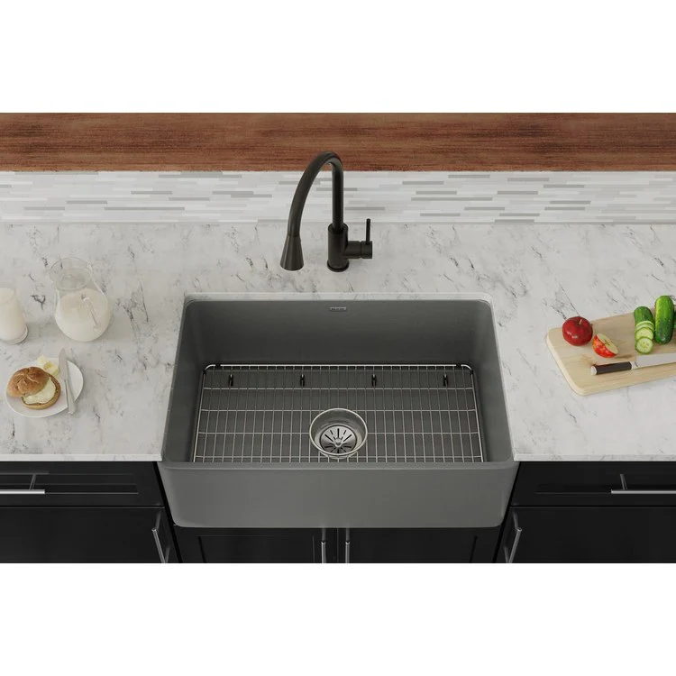 Kitchen Sink Fireclay 30 x 20 Inch Single Bowl Kit Apron Front Matte Gray Farmhouse Drain Location Center - Frankwebs