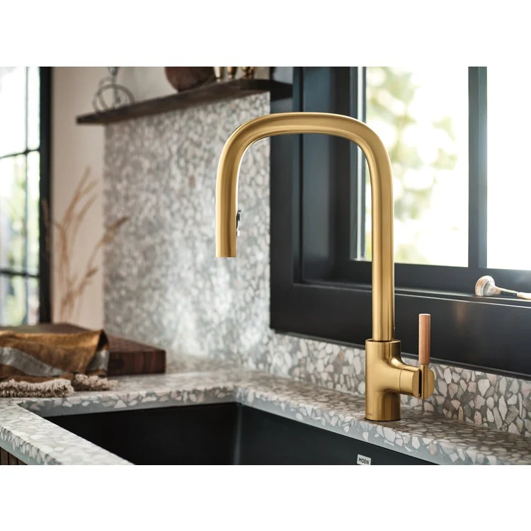 Kitchen Faucet Tenon 1 Lever ADA Brushed Gold High Arc 1 Hole Motion Control 1.5 Gallons per Minute - Frankwebs
