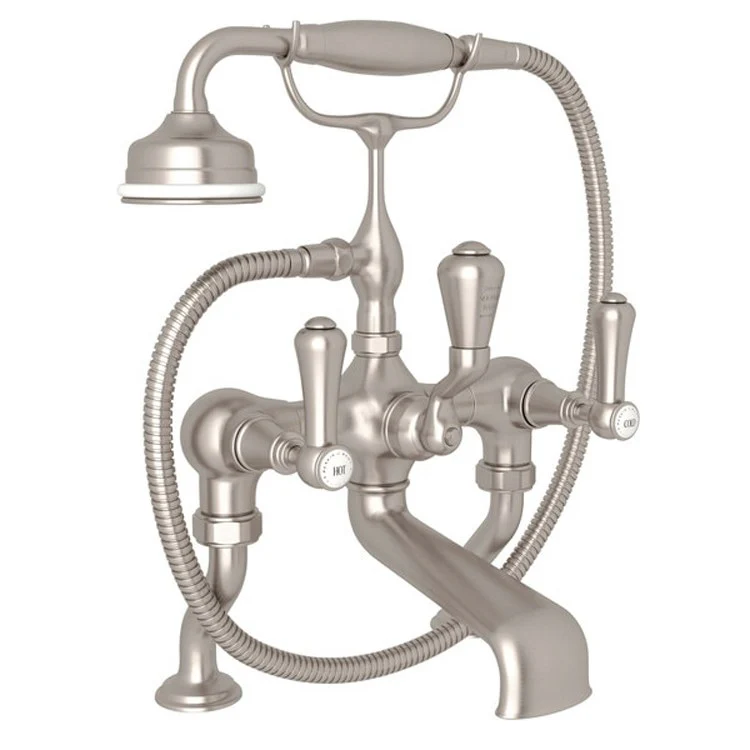 Tub Filler Georgian Era Exposed Deck Mount with Handshower 3 White Porcelain Lever Fixed Spout Polished Chrome - Frankwebs