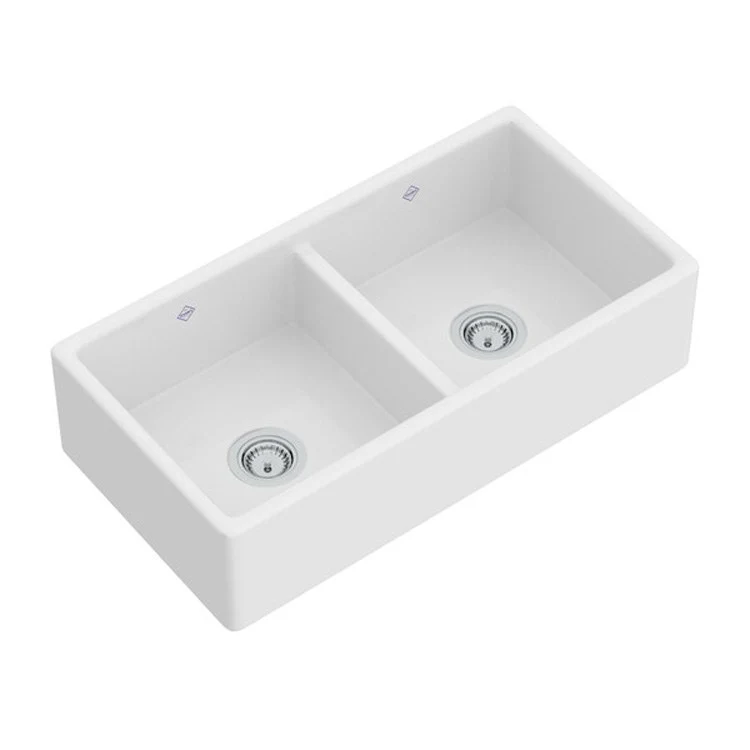 Kitchen Sink Shaker 35-1/4L x 18-5/16W Inch Double Bowl 50/50 Apron Front White Farmhouse Rectangular - Frankwebs