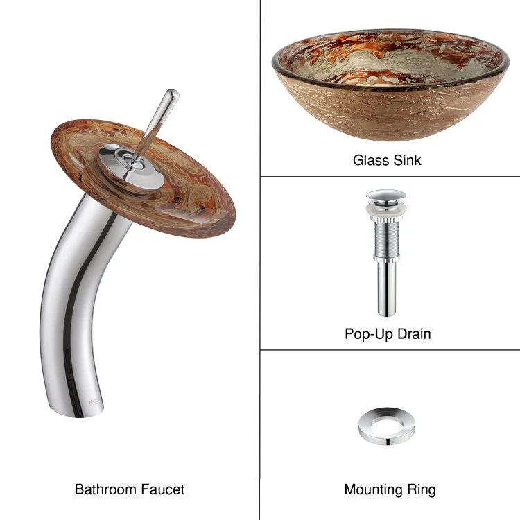 Ares Glass Vessel Sink with Single Handle Single Hole Waterfall Faucet - Frankwebs