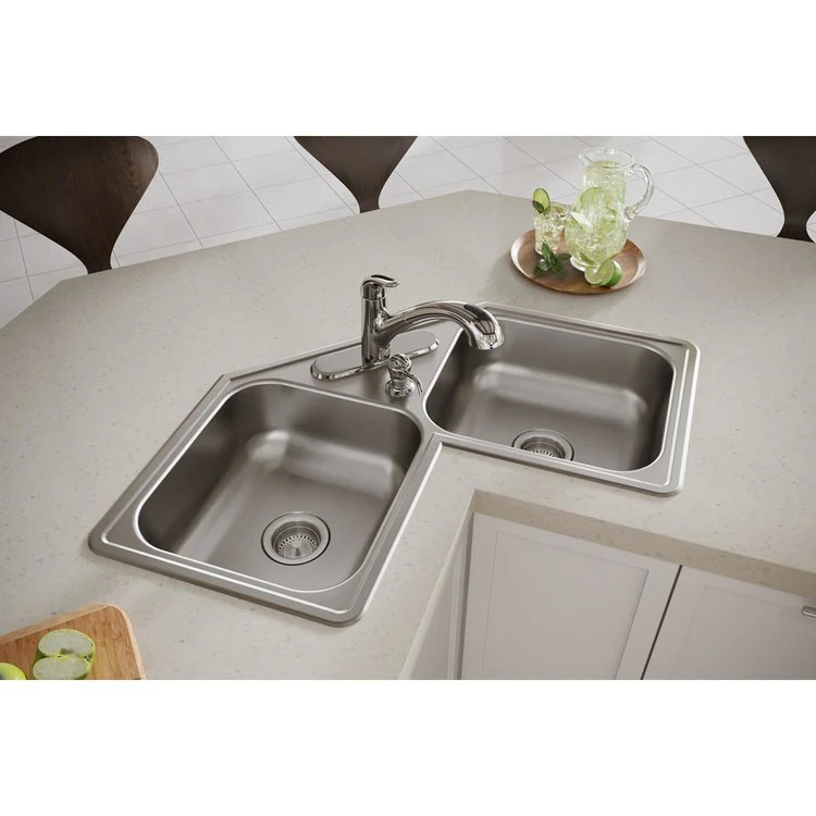 Kitchen Sink Dayton 32 x 32 Inch Double Bowl Equal Corner 4 Hole Elite Satin Corner - Frankwebs