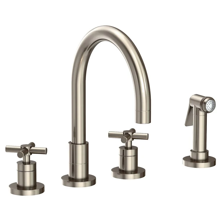 Kitchen Faucet East Linear 8 to 20 Inch Spread 2 Cross ADA Satin Brass PVD Pull Out Sidespray Spout Height 5-5/7 Inch Spout Reach 7-7/8 Inch 1.8 Gallons per Minute - Frankwebs