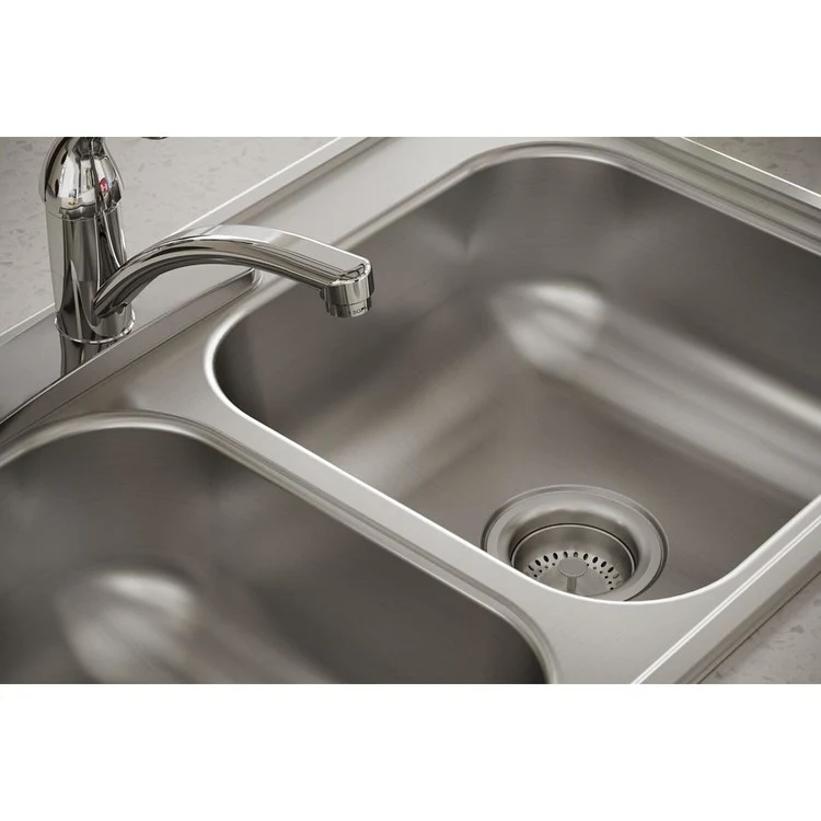 Kitchen Sink Dayton 33 x 19 Inch Double Bowl Equal 3 Hole ADA Satin Drop-In Rectangle Drain Location Center Depth 6-4/9 Inch Bottom Only Pads - Frankwebs
